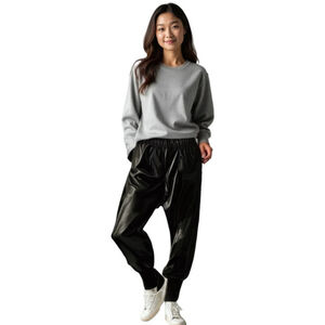 Lulunico Faux Leather Joggers Small Black Elastic Waist Adjustable Tie